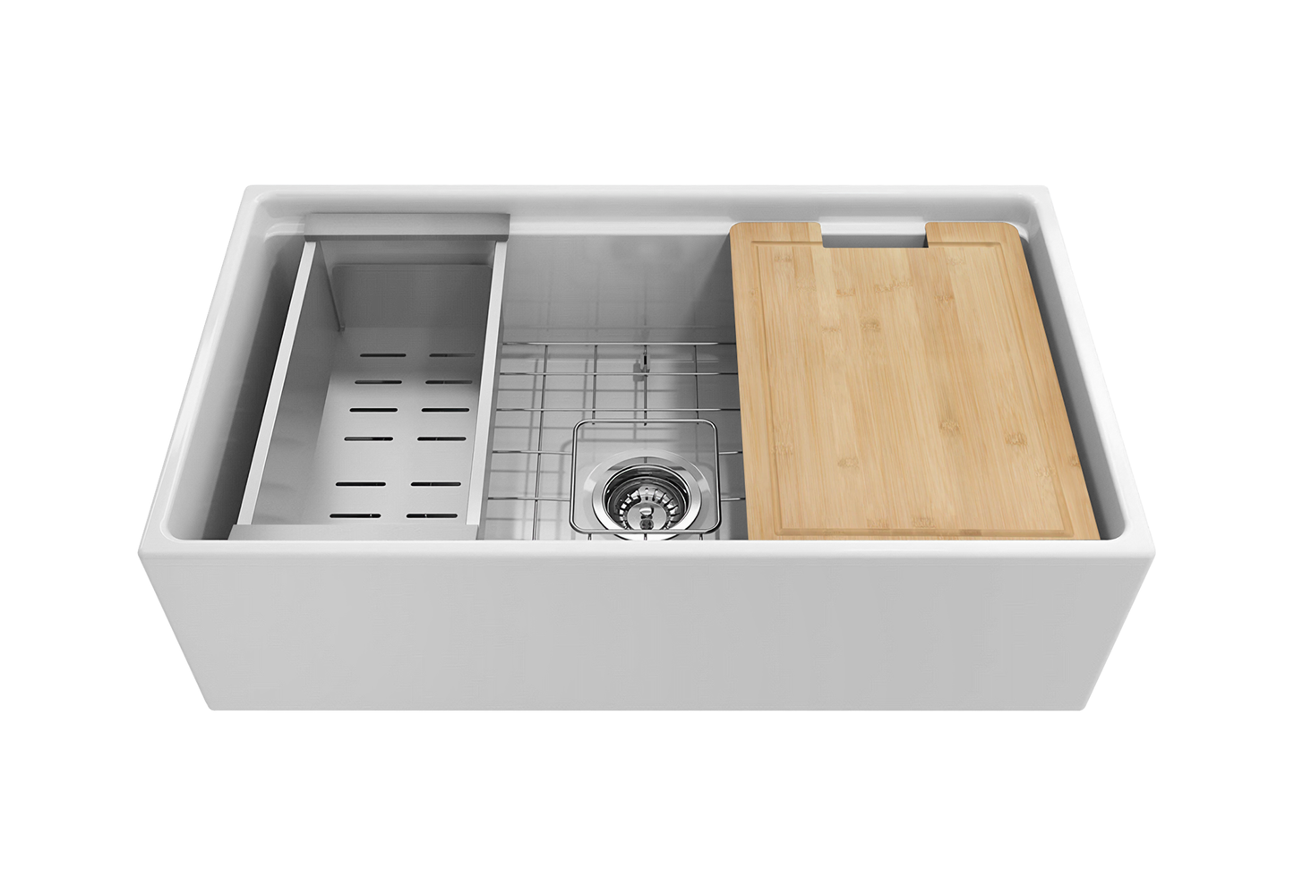 October Special - Farmhouse Sink with Chopping Board, Grid, Grill, Colander & Waste - 833mm