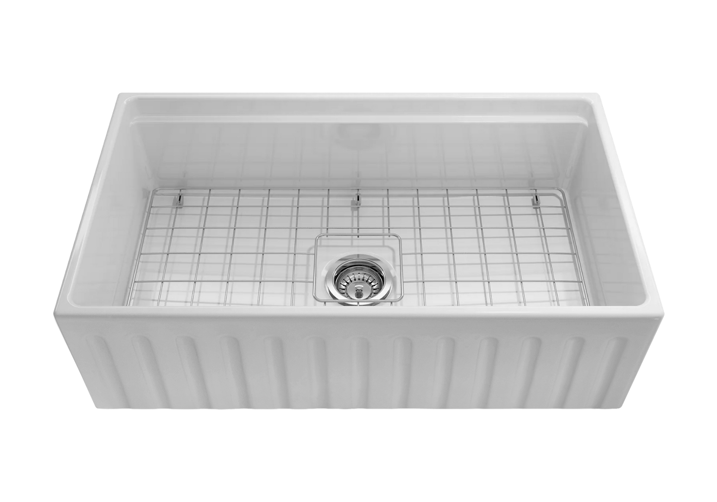 March Special - Fluted Farmhouse Sink with Chopping Board, Grid, Grill, Colander & Waste - 833 mm