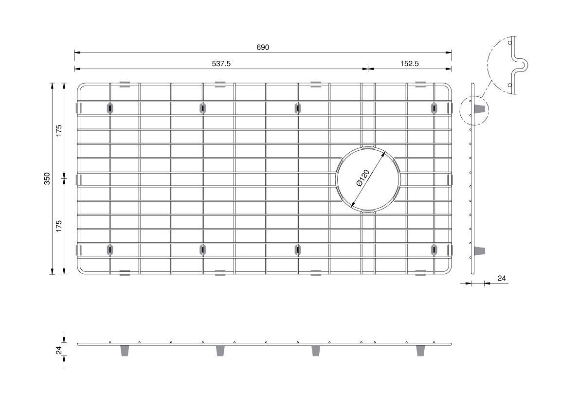 Farmhouse Sink With Chopping Board Offset Waste 761mm - Grid