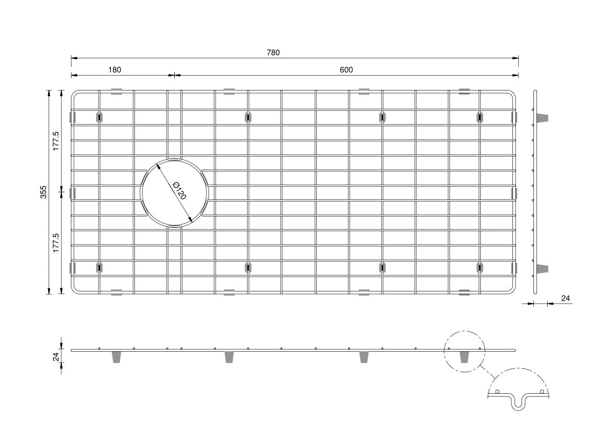Farmhouse Sink With Chopping Board Offset Waste 838mm - Grid