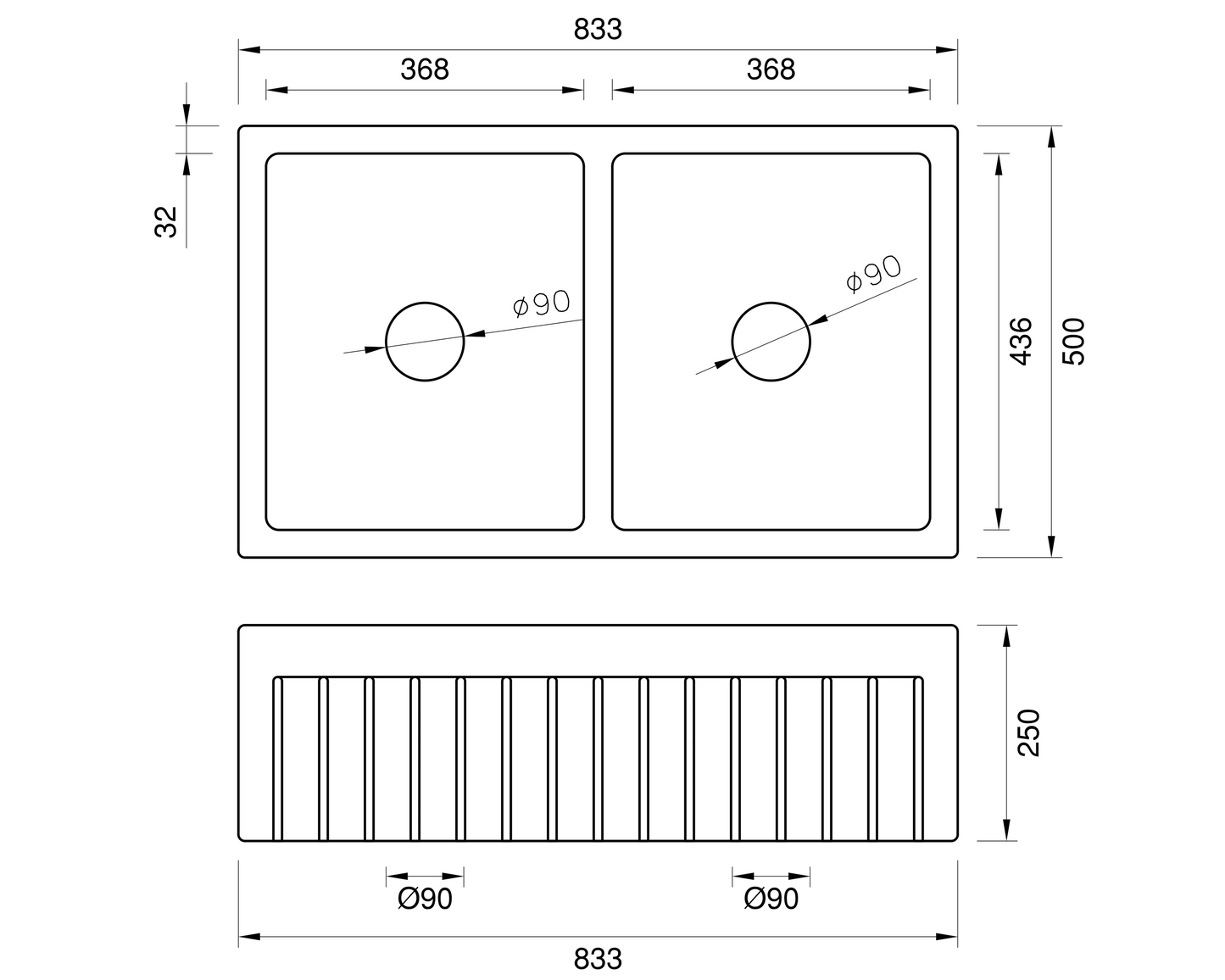 Stock Clearance - Narrow Double Fluted Fireclay Sink