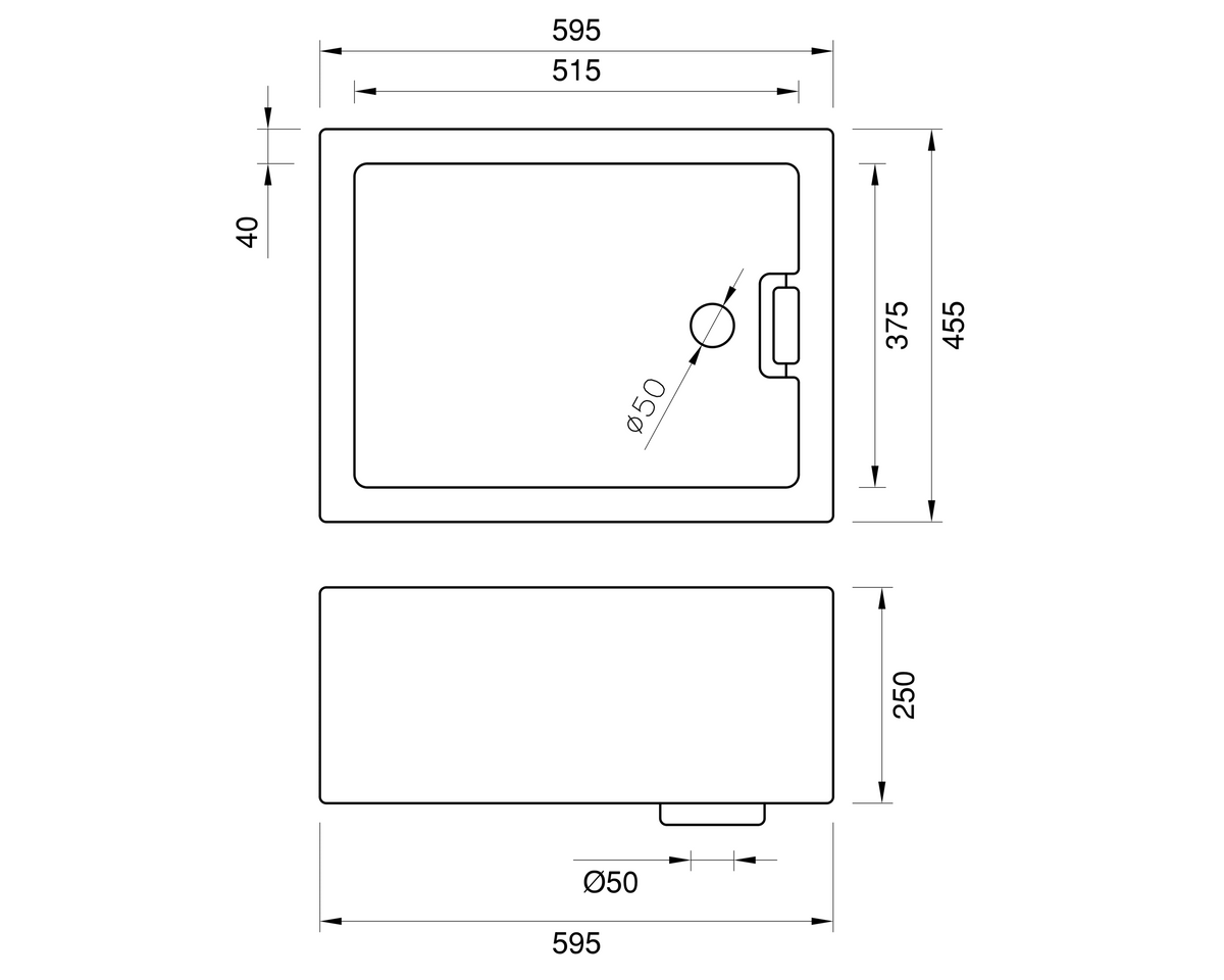 Belfast Sink - 595mm by Savile Row - fireclay single bowl butler sink - technical drawing with dimensions