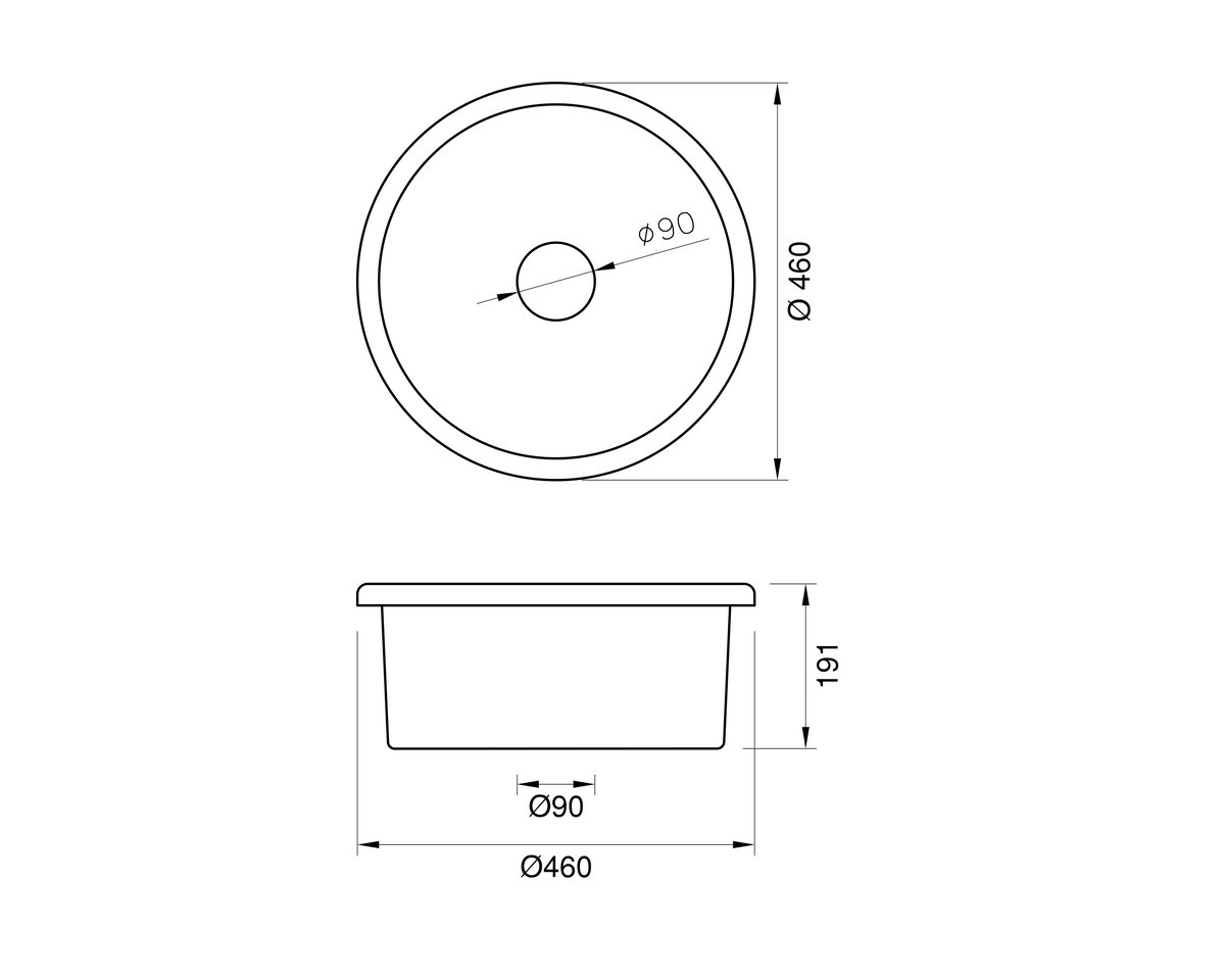 Undermount Fireclay Ceramic Bar Sink - 460mm by Savile Row - technical drawing with dimensions