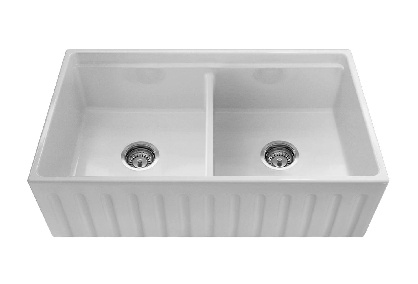 Christmas Special - Fluted Double Farmhouse Sink with Chopping Board, Grid, Grill, Colander & Waste - 840mm