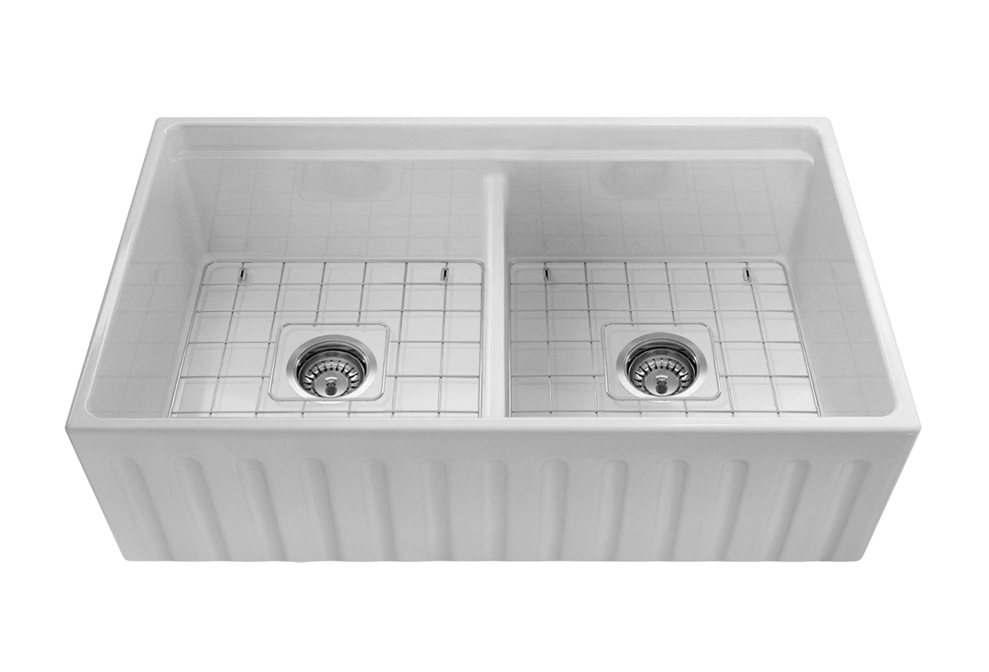 Christmas Special - Fluted Double Farmhouse Sink with Chopping Board, Grid, Grill, Colander & Waste - 840mm