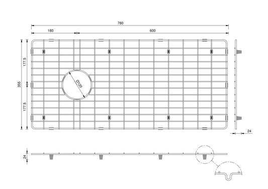 Farmhouse Sink With Chopping Board Offset Waste 838mm - Grid