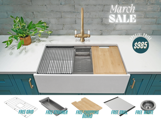 Farmhouse Sinks With Chopping Board, Grate And Grid