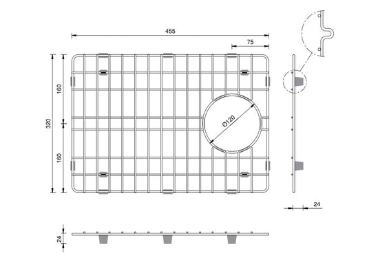 Belfast Sink - Grid by Savile Row - stainless steel sink grid accessory - technical drawing with dimensions