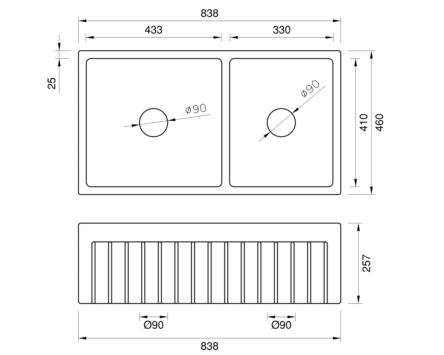 Narrow Double Fluted Offset - 838