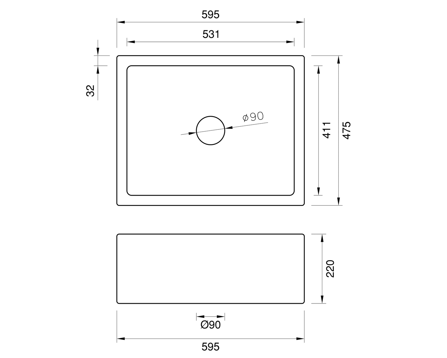 Fireclay Butler Sink - 595mm