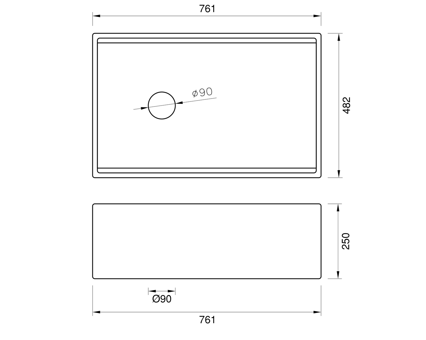 Farmhouse Sink with Chopping Board & Grid - Offset Waste - 761mm