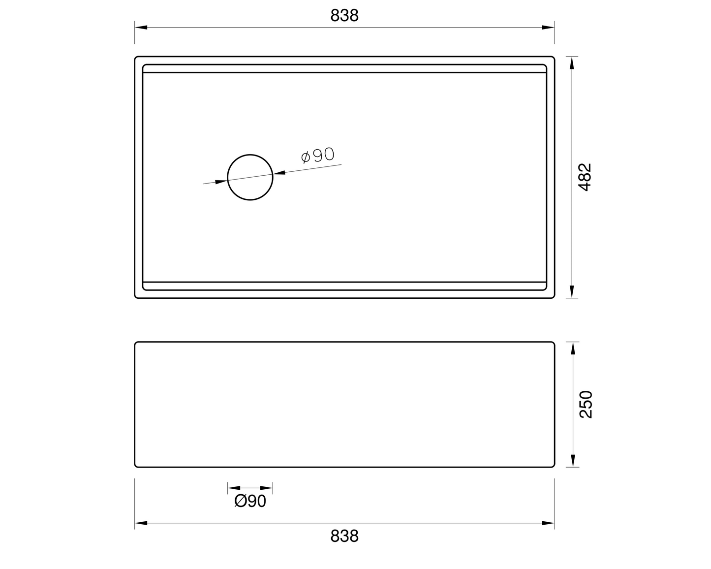 Farmhouse Sink with Chopping Board & Grid - Offset Waste - 838mm