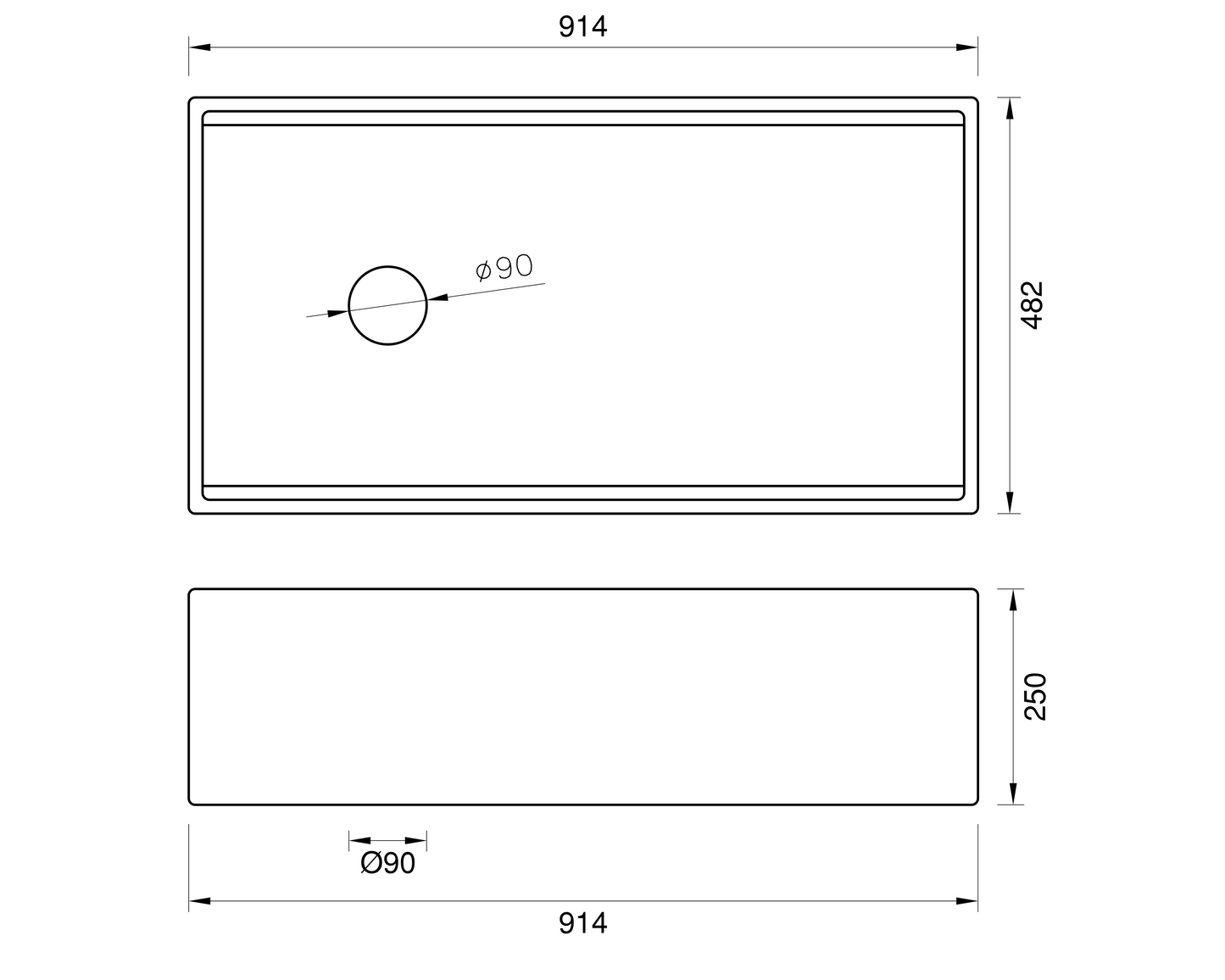 Farmhouse Sink with Chopping Board & Grid - Offset Waste - 914mm