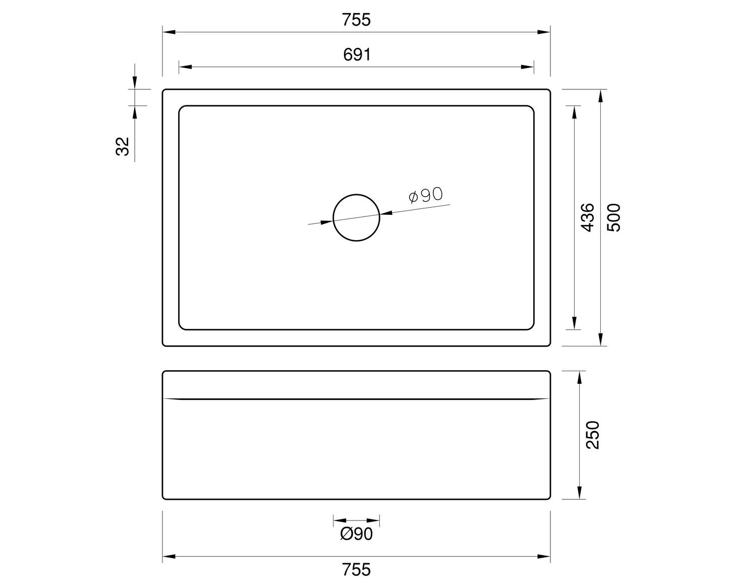 Eaton Single Bowl Sink - 755mm