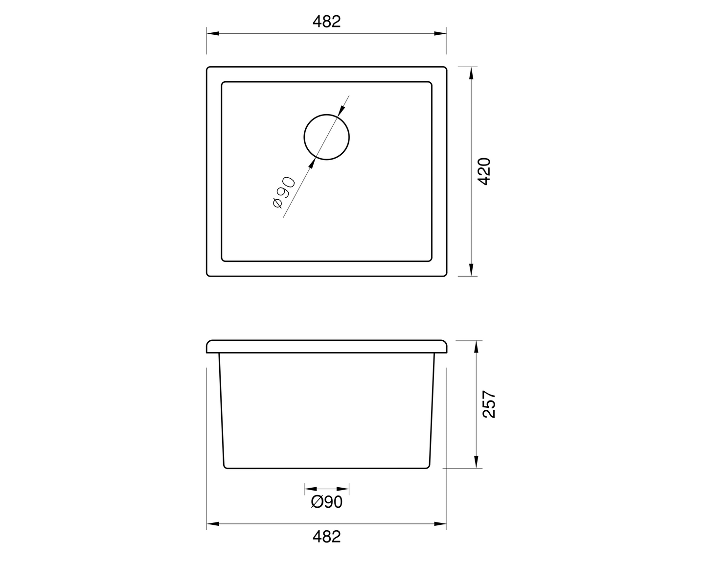 Undermount Fireclay Prep Sink - 482mm