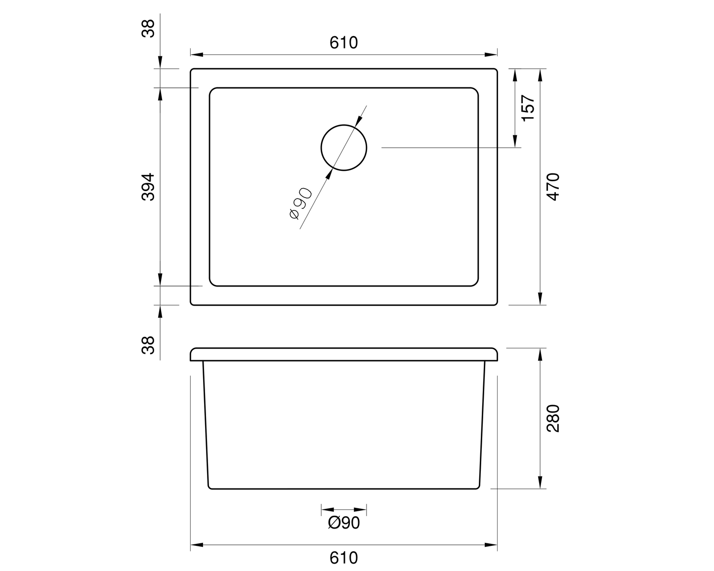 Undermount Fireclay Sink - 610mm