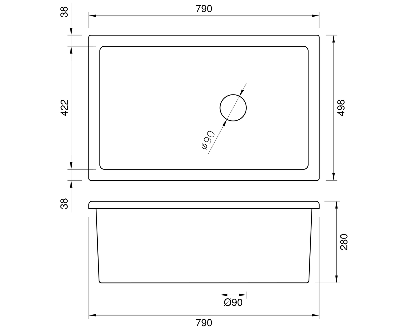 Undermount Fireclay Sink - 790mm