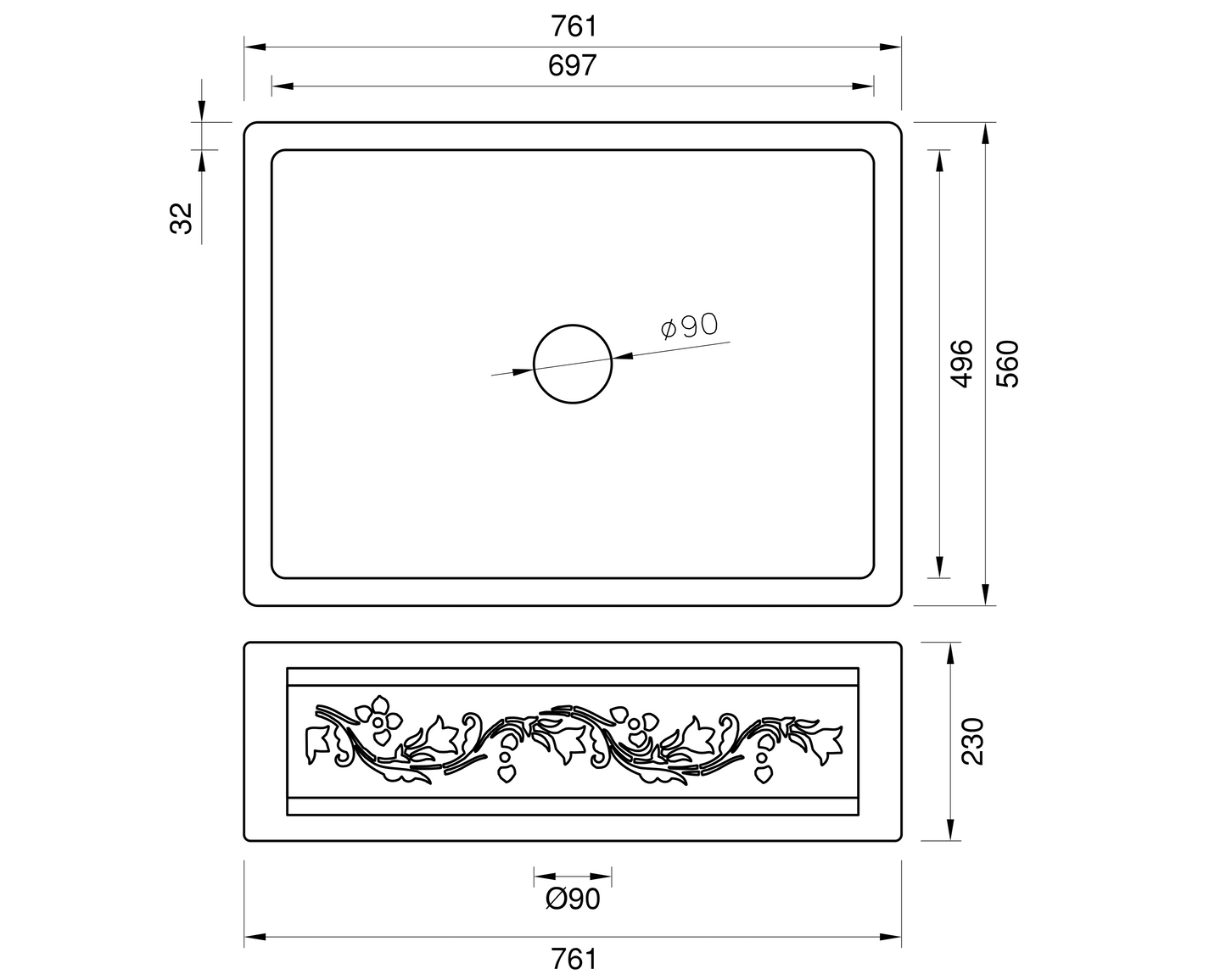 Copper Country Sink - 761mm