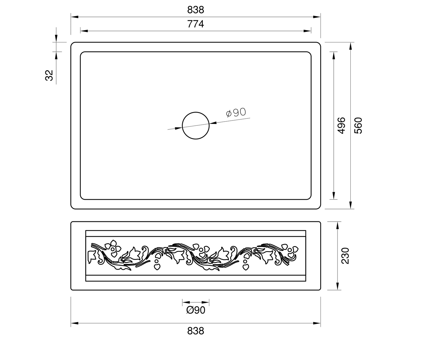 Copper Country Sink - 838mm