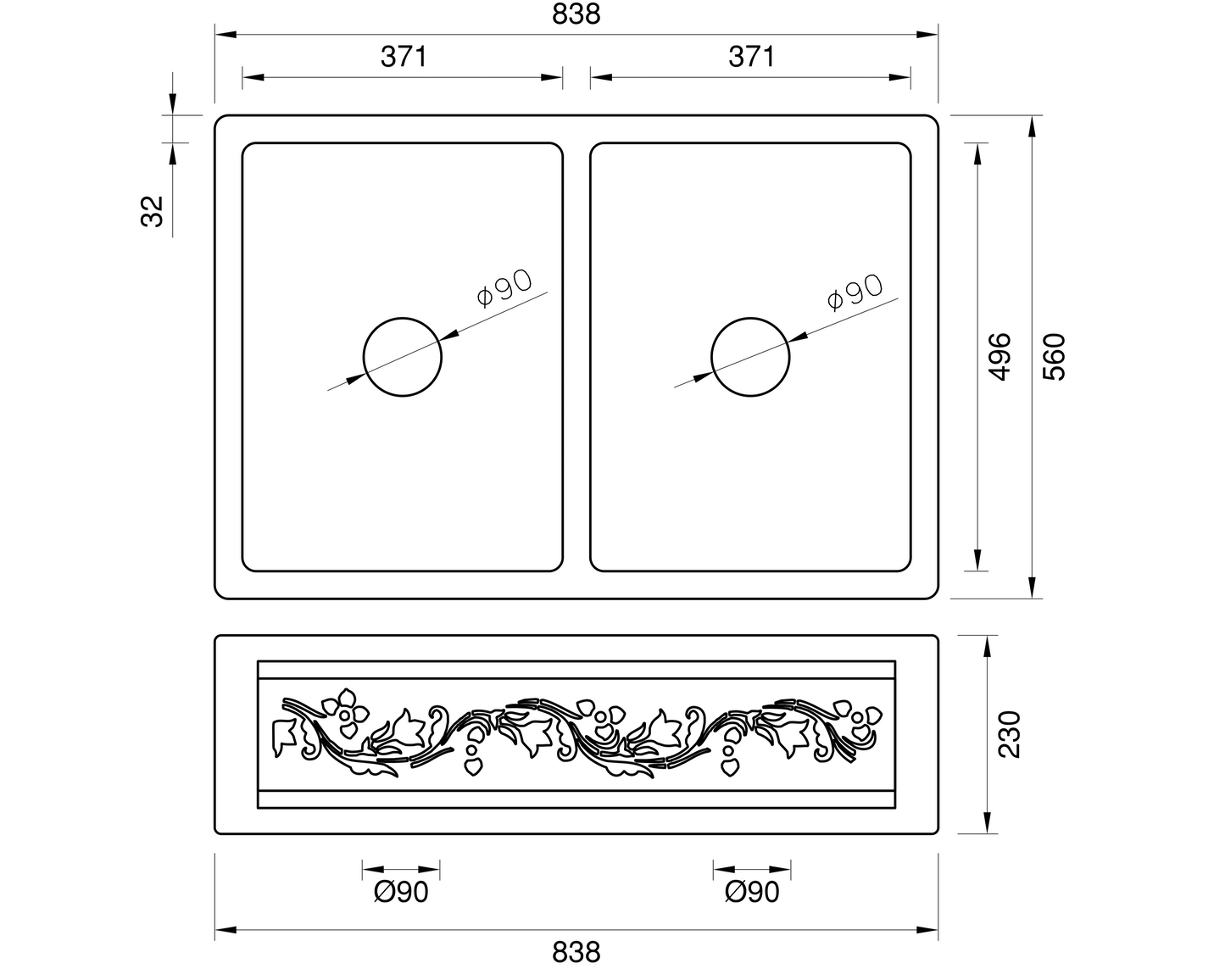 Copper Country Double Sink - 838mm