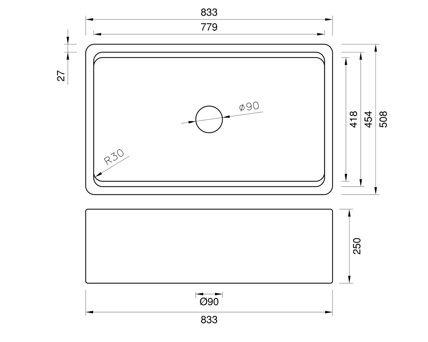 March Special - Farmhouse Sink with Chopping Board, Grid, Grill, Colander & Waste - 833mm