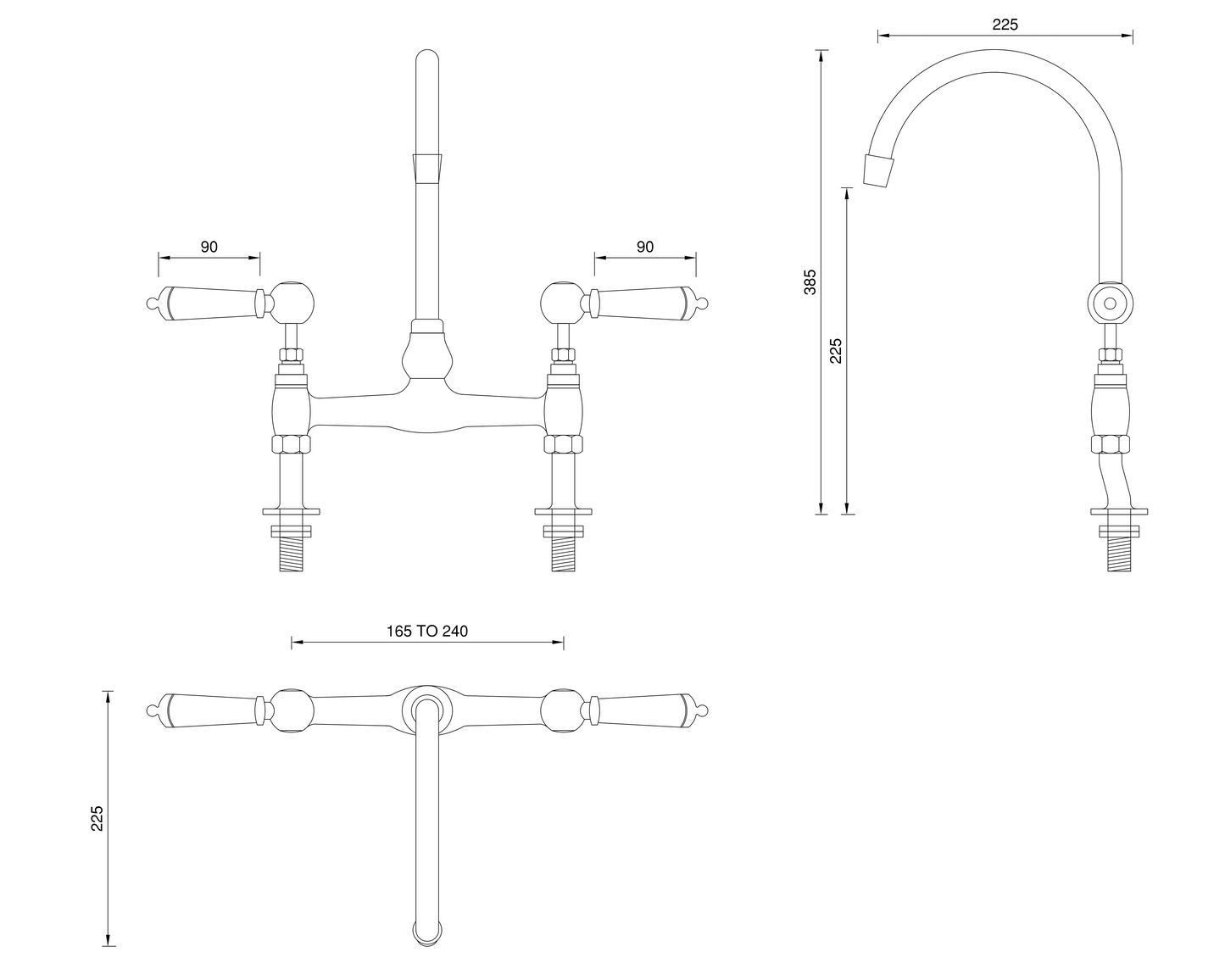 Traditional Kitchen Bridge Mixer Tap - Metal Levers