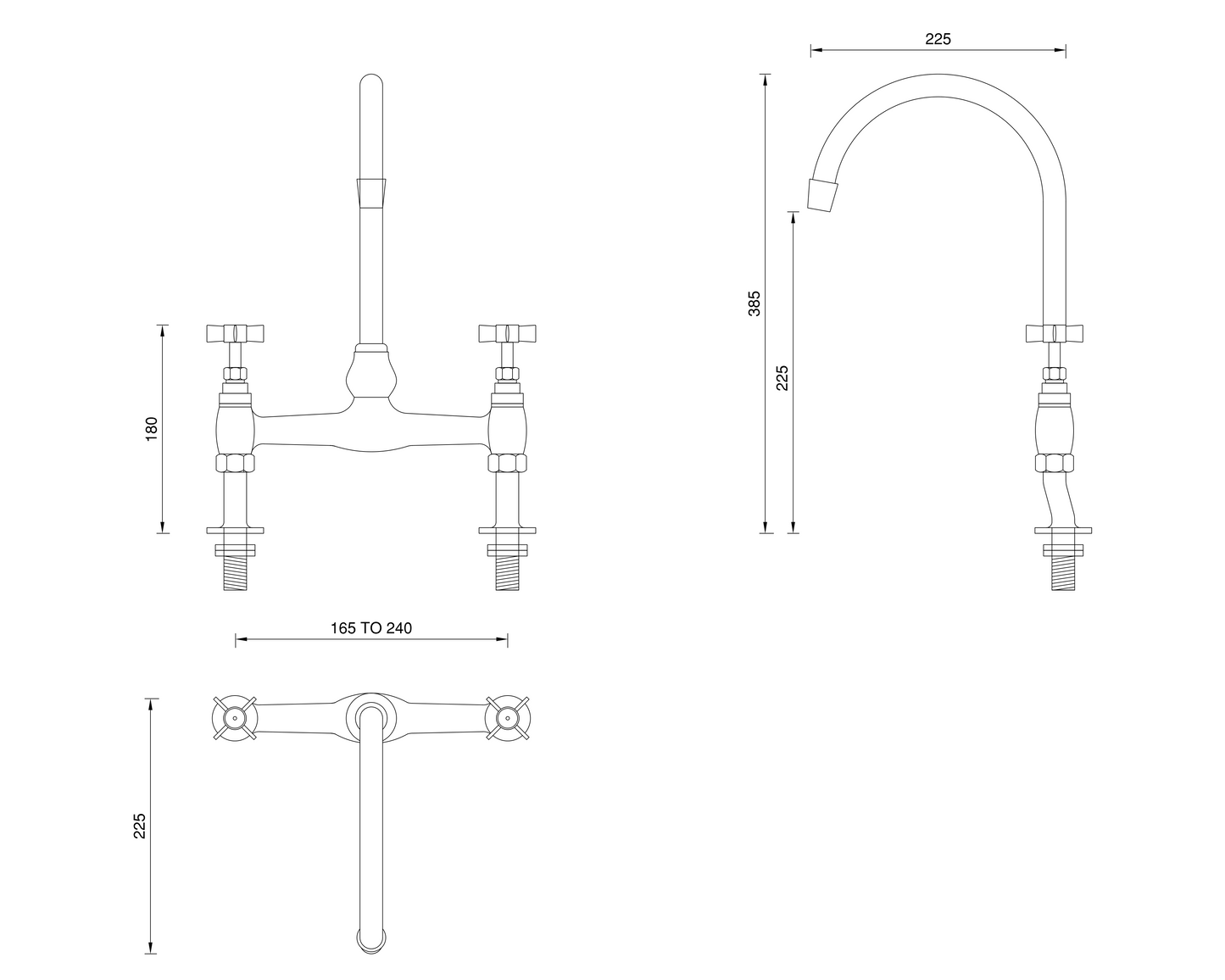 Traditional Kitchen Bridge Mixer Tap - Cross Handles