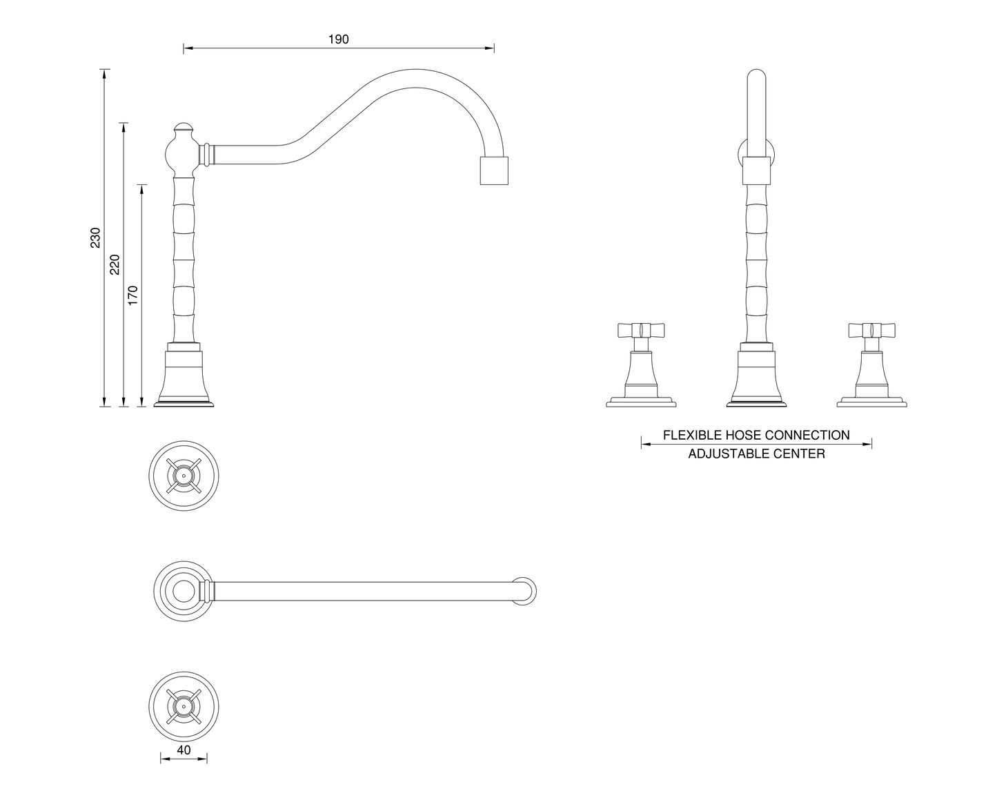 English Lever Taps - English Tap Spout - Cross Handles