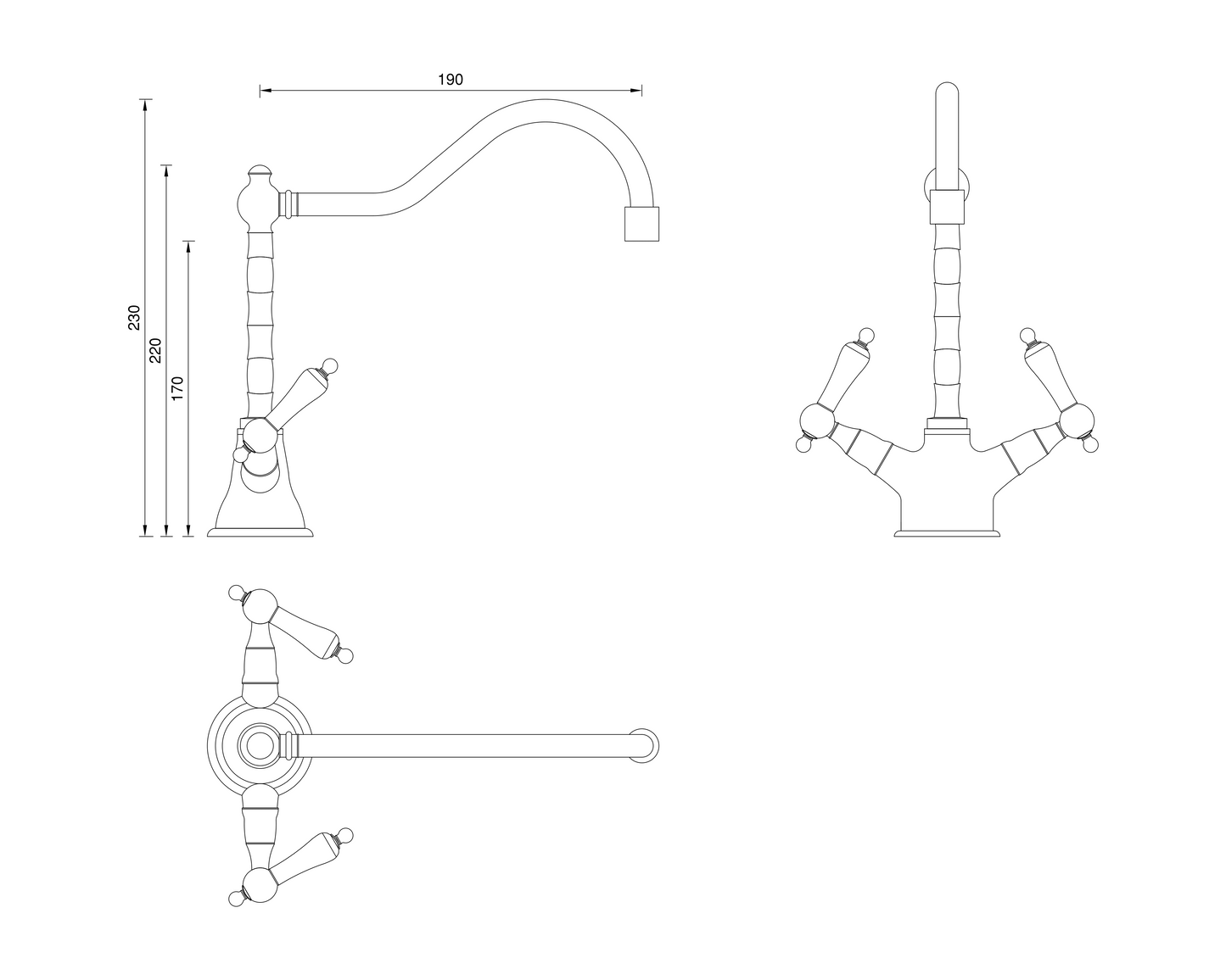 Country Kitchen Tap - Porcelain levers