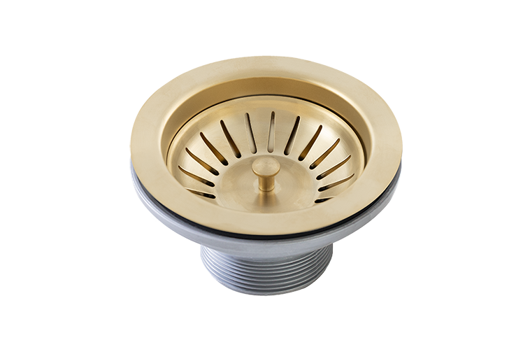 Basket Waste 90mm in brushed gold finish, angled product view