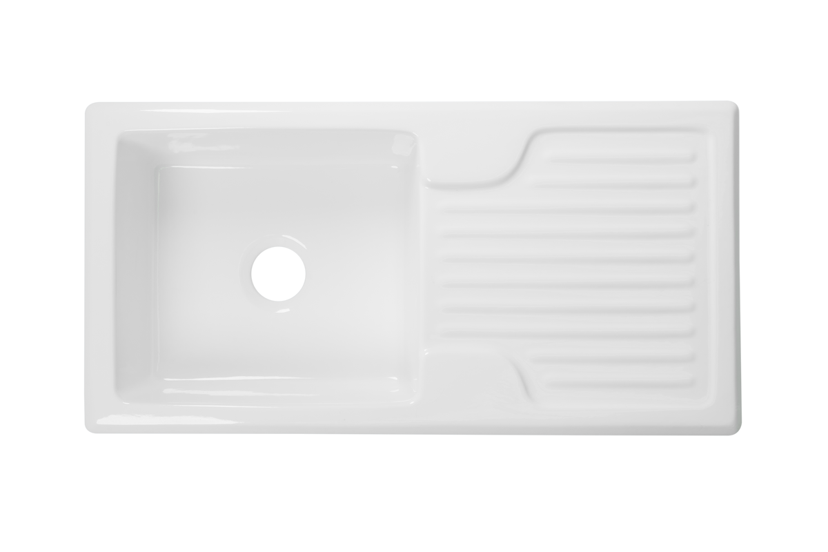 Bloomsbury 1.0 - Single Ceramic Kitchen Sink by Savile Row - ceramic single bowl kitchen sink - Top-down view without waste - single bowl sink with fluted drainer