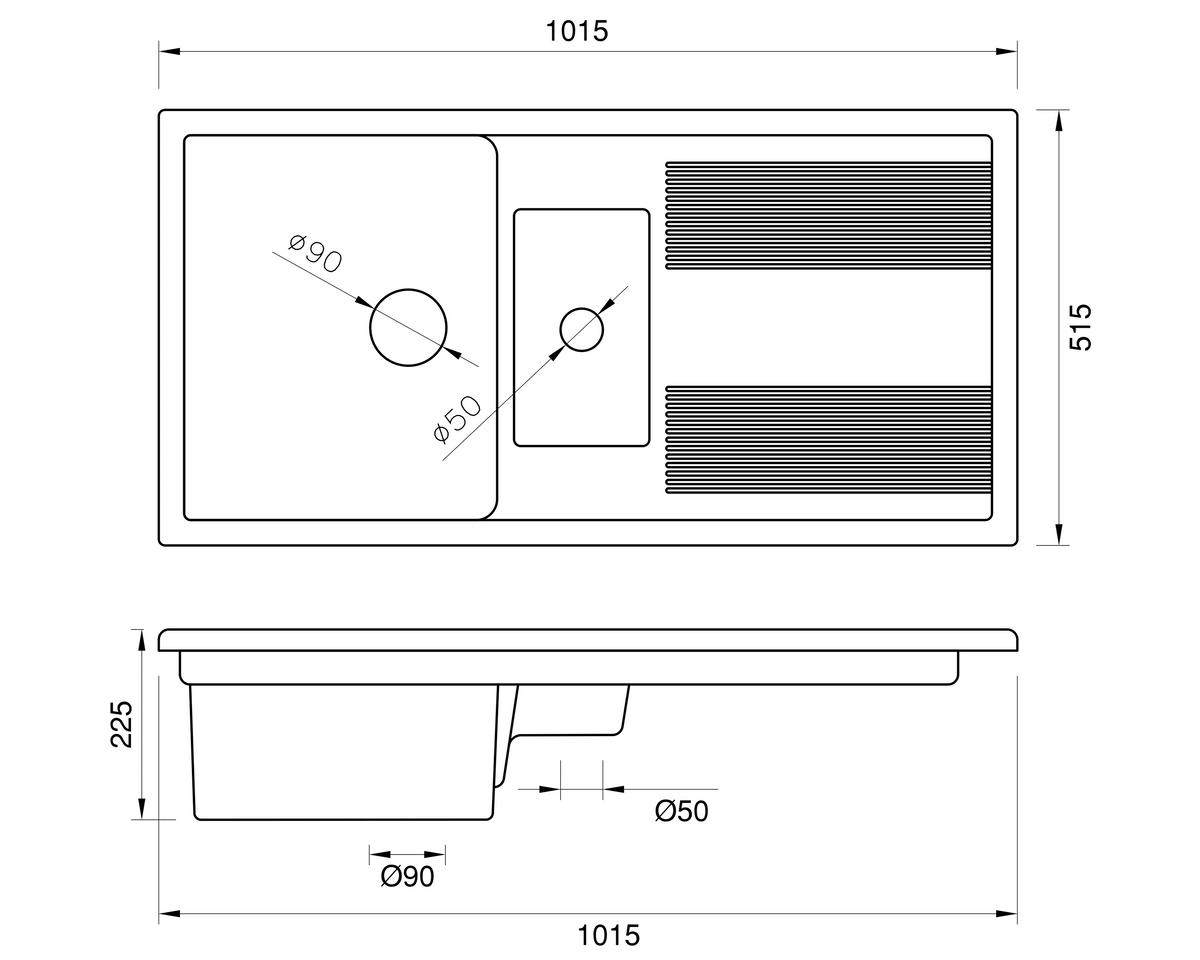 Bloomsbury 1.5 - Double Ceramic Kitchen Sink by Savile Row - technical drawing with dimensions