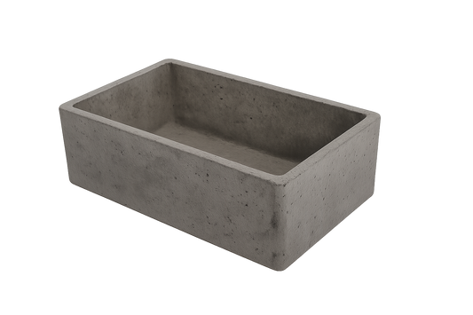 Concrete Farmhouse Sink - 755*500*250 by Savile Row - concrete single bowl farmhouse sink - Angled view - concrete grey single bowl farmhouse sink