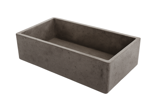 Concrete Farmhouse Sink 833*500*250 by Savile Row - concrete single bowl farmhouse sink - Angled view - 833mm concrete grey single bowl farmhouse sink