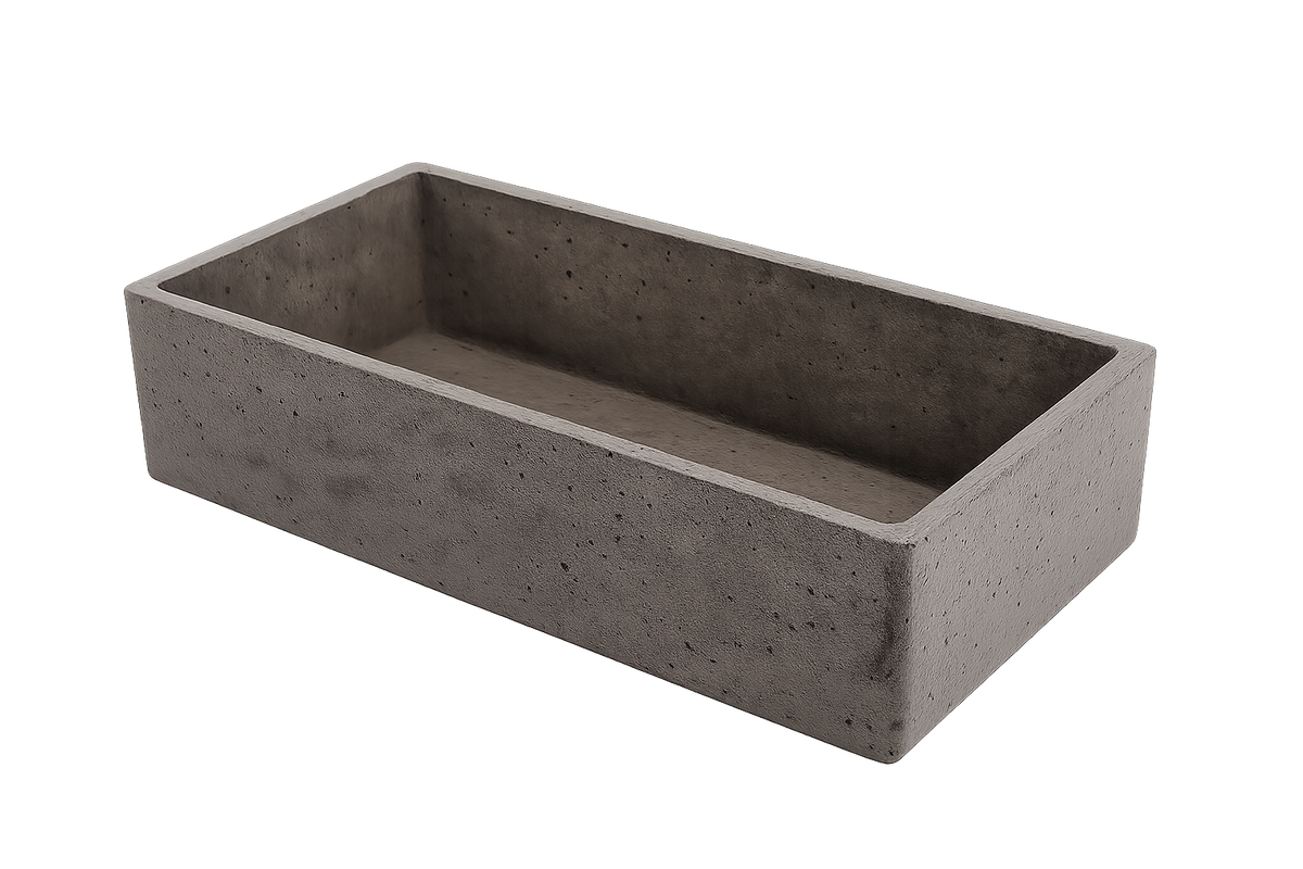 Concrete Farmhouse Sink - 914*500*250 by Savile Row - concrete single bowl farmhouse sink - Angled view - 914mm dark concrete single bowl farmhouse sink