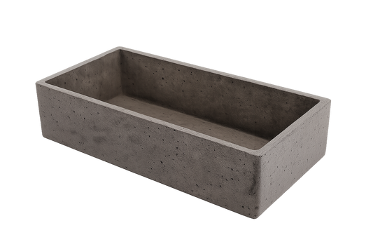 Concrete Farmhouse Sink - 914*500*250 by Savile Row - concrete single bowl farmhouse sink - Angled view - 914mm dark concrete single bowl farmhouse sink