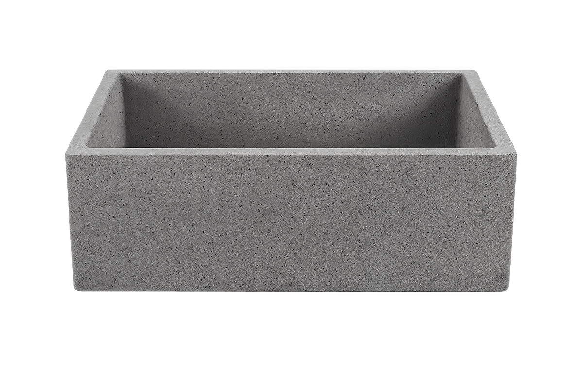 Concrete Farmhouse Sink by Savile Row - concrete single bowl farmhouse sink - Front view - concrete grey single bowl farmhouse sink