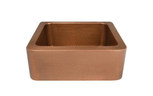 Copper Hammered Farmhouse Sink - 625mm by Savile Row - single bowl hammered copper farmhouse sink - Angled view