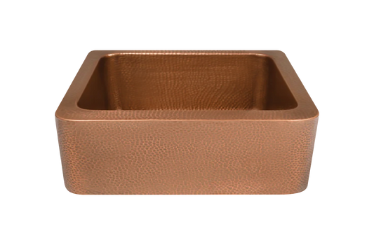Copper Hammered Farmhouse Sink - 838mm by Savile Row - copper single bowl farmhouse sink with hammered finish - Angled view - 838mm hammered copper farmhouse sink