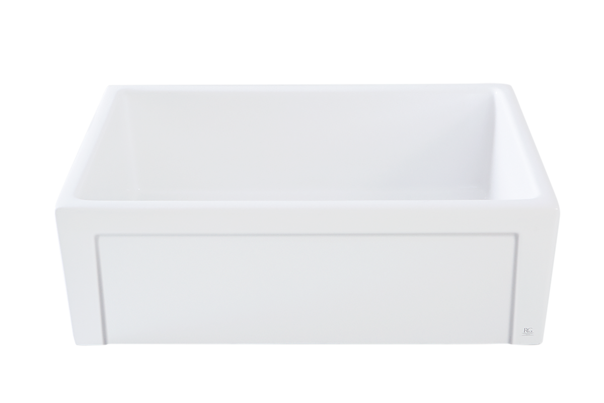 Country Farmhouse Large Single Bowl Sink - 838mm by Savile Row - single bowl fireclay farmhouse sink - front view