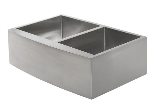 Stainless Steel Double Butler Sink - 838mm by Savile Row - double bowl stainless steel farmhouse sink - angled view