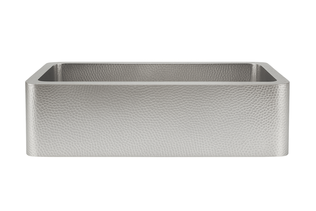 Stainless Steel Hammered Single Bowl Sink - 838mm by Savile Row - single bowl hammered stainless steel farmhouse sink - front view