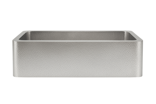 Stainless Steel Hammered Single Bowl Sink - 838mm by Savile Row - single bowl hammered stainless steel farmhouse sink - front view