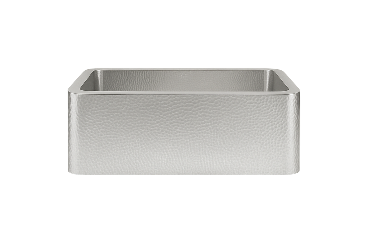 Stainless Steel Hammered Sink - 625mm by Savile Row - single bowl hammered stainless steel farmhouse sink - front view
