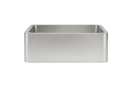 Stainless Steel Hammered Sink - 625mm by Savile Row - single bowl hammered stainless steel farmhouse sink - front view