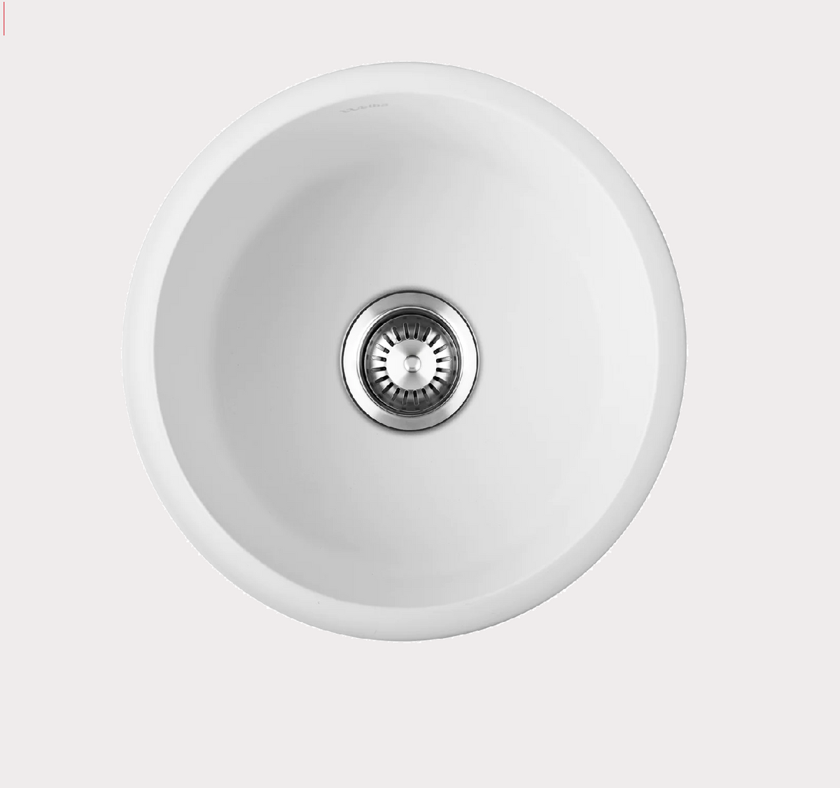 Undermount Fireclay Ceramic Bar Sink - 460mm by Savile Row - top view with waste - round white ceramic sink