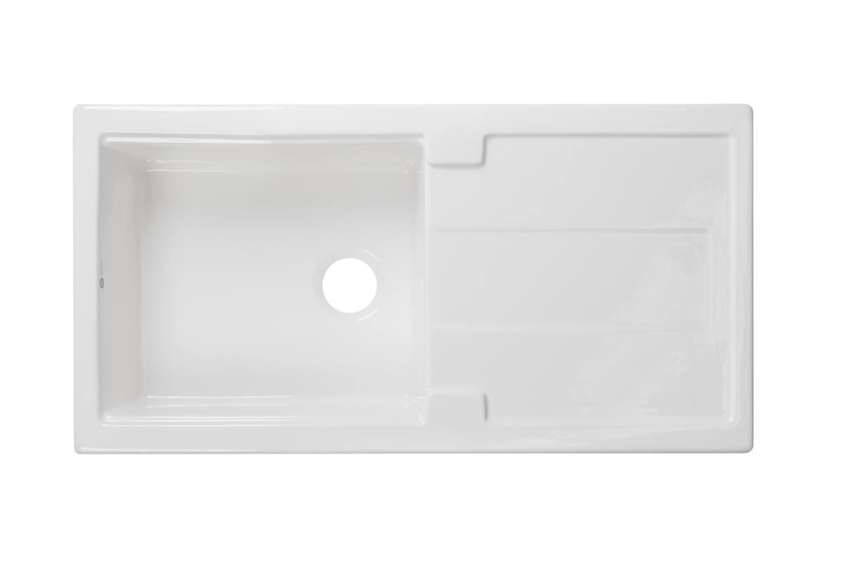 Carnaby Ceramic Kitchen Sink 1.0 Bowl And Drain Board by Savile Row - top view without waste