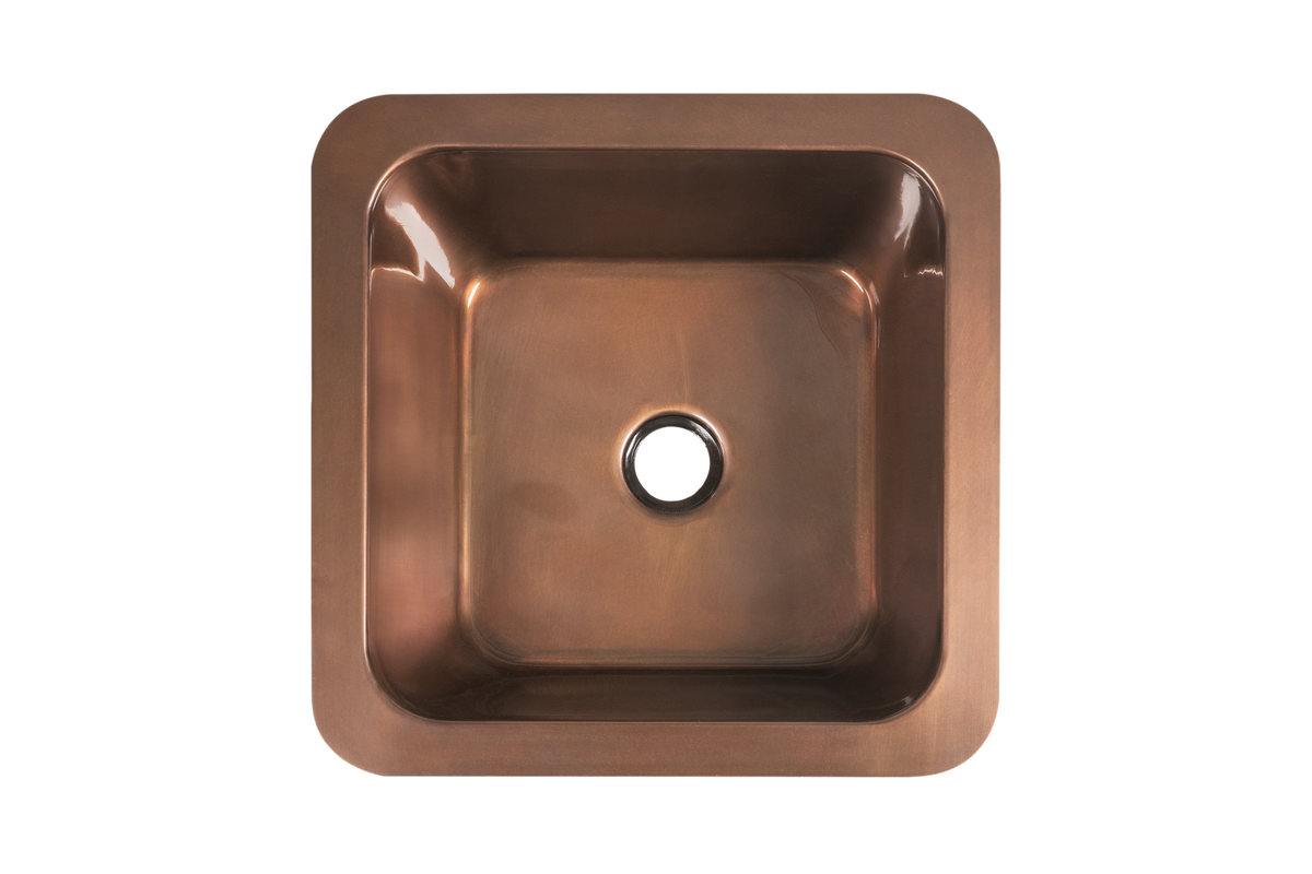Copper Undermount Prep Sink - 396mm by Savile Row - copper single bowl undermount sink - Top-down view with waste