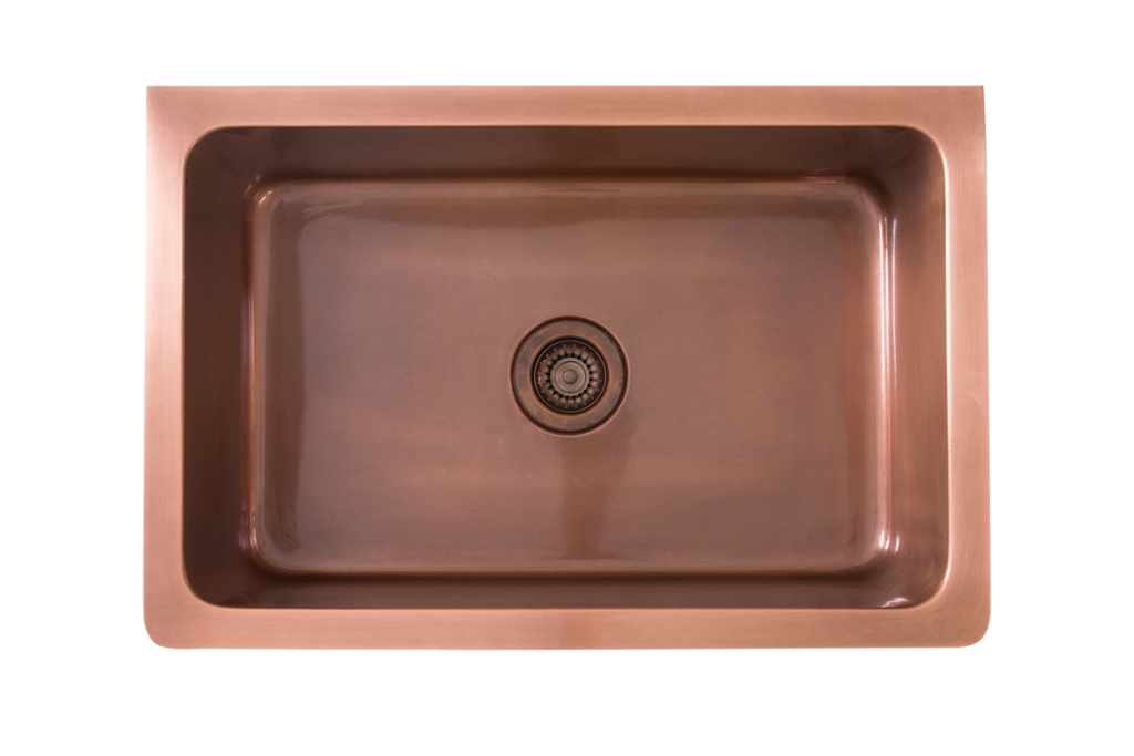 Copper Undermount Sink - 630mm by Savile Row - copper single bowl undermount sink - Top-down view with waste