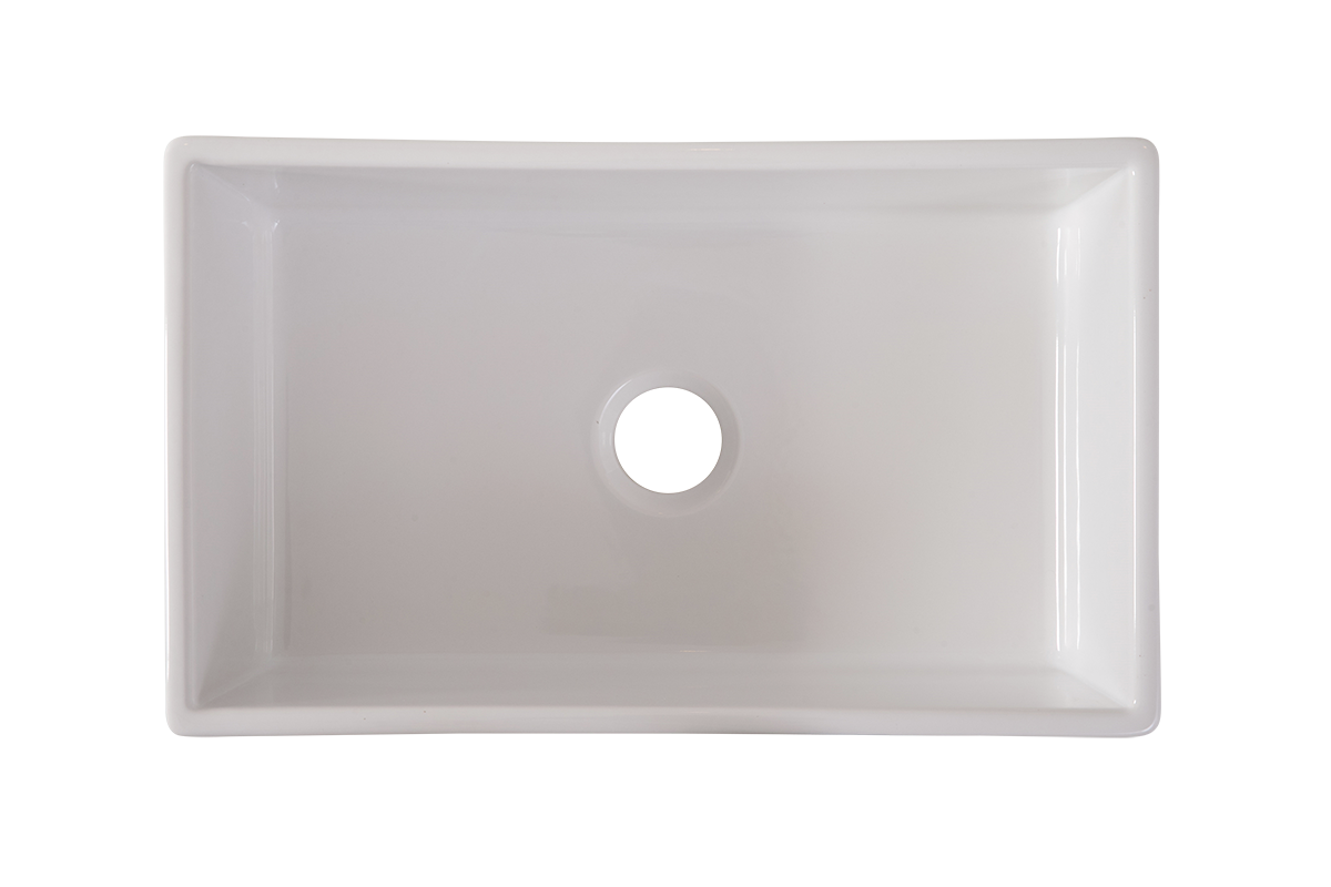 Country Farmhouse Large Single Bowl Sink - 838mm by Savile Row - single bowl fireclay farmhouse sink - top-down view without waste
